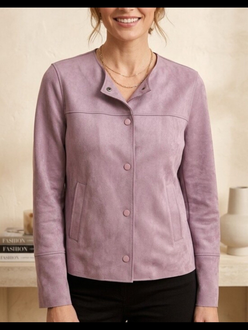 Chico's Scuba Faux Suede Jacket Size 1P In  Violet Ice